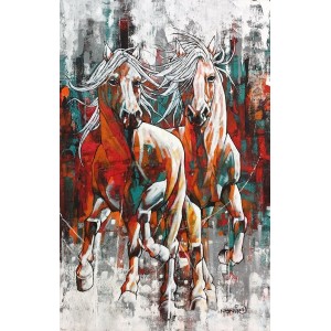 Momin Khan, 30 x 48 Inch, Acrylic on Canvas, Horse Painting, AC-MK-120